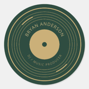 DJ im Waldgrün und Gold Vinyl-Schallplatte Runder Aufkleber