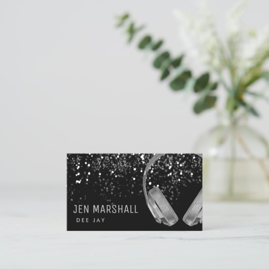 DJ Imitats Silver-Silver-Musik-Kopfhörer Visitenkarte (Stehend Vorderseite)