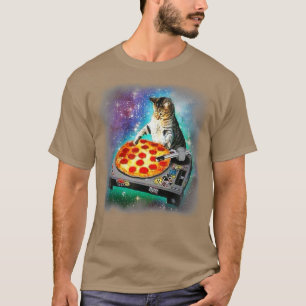 DJ Katze isst Pizza in der Galaxie T-Shirt