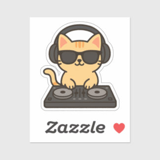 DJ-Katze mischt Tracks Aufkleber