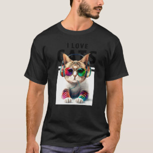 DJ-Katze mit cooler Style Sonnenbrille Kopfhörer M T-Shirt