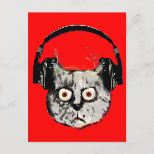 DJ-Katze mit Kopfhörer Postkarte (Vorderseite)