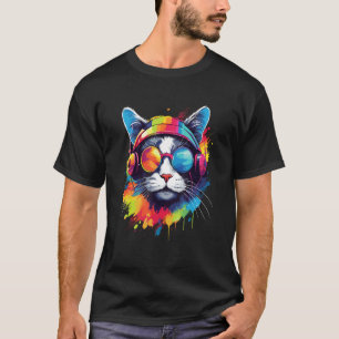 DJ-Katze mit Kopfhörern und Sonnenbrille T-Shirt