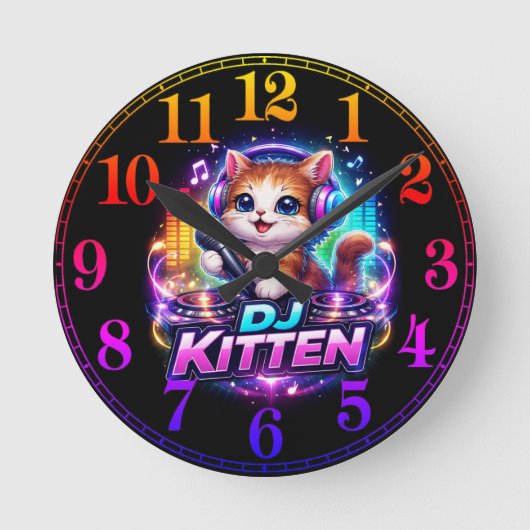 DJ KITTEN 2 RUNDE WANDUHR (Vorderseite)