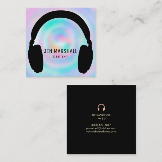 DJ-Kopfhörer auf holografischem Hintergrund für Im Quadratische Visitenkarte (Vorne/Hinten)