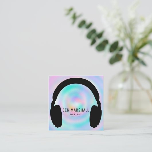 DJ-Kopfhörer auf holografischem Hintergrund für Im Quadratische Visitenkarte (Stehend Vorderseite)