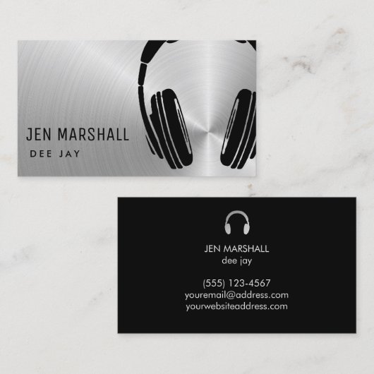 DJ-Kopfhörer auf Imitaten aus Silber Visitenkarte (Vorne/Hinten)