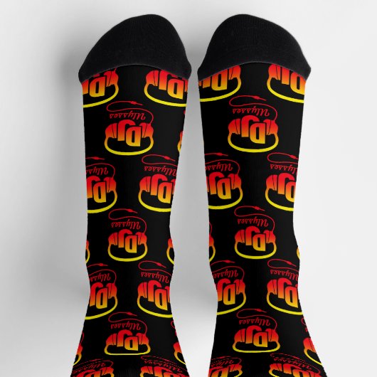 DJ-Kopfhörer individuelle Name Rot-Gelb-Musik Socken (Oben)