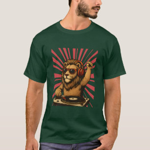 DJ Lion – Coole Retro-Musik-Kunst T-Shirt