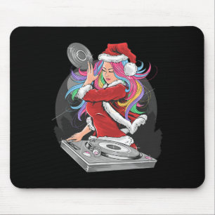 Dj Mädchen mit Regenbogenhaar im Weihnachtsmannanz Mousepad