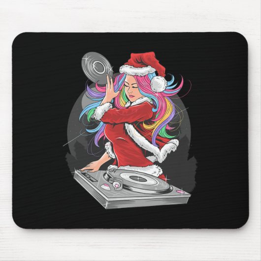Dj Mädchen mit Regenbogenhaar im Weihnachtsmannanz Mousepad (Vorne)