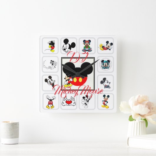 DJ Mickeymouse Quadratische Wanduhr (Zuhause)