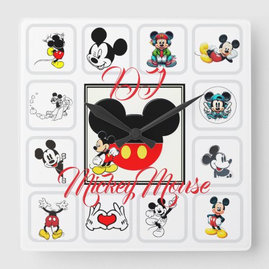 DJ Mickeymouse Quadratische Wanduhr (Vorderseite)