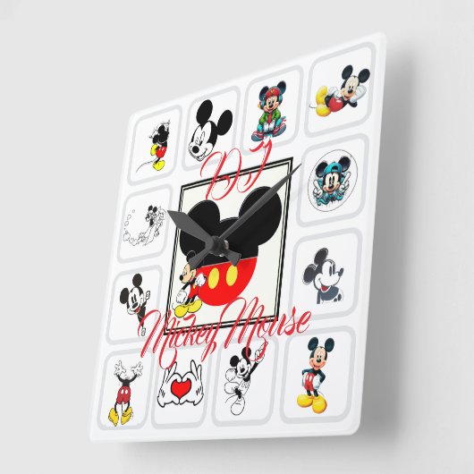 DJ Mickeymouse Quadratische Wanduhr (Winkel)