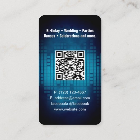DJ Modern Blue Business Card mit QR-Code Visitenkarte (Rückseite)