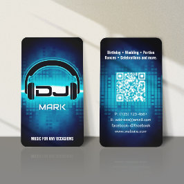 DJ Modern Blue Business Card mit QR-Code Visitenkarte