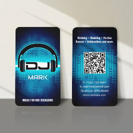 DJ Modern Blue Business Card mit QR-Code Visitenkarte