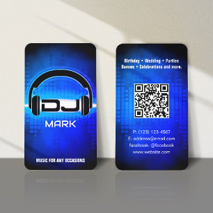 DJ Modern Royal Blue Business Card mit QR-Code Visitenkarte