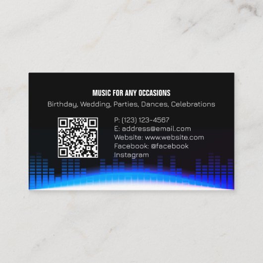 DJ Modern Royal Blue Business Card mit QR-Code Visitenkarte (Rückseite)