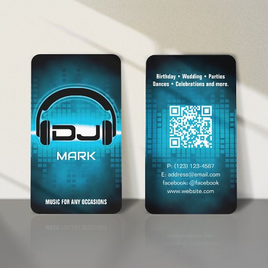 DJ Modern Sky Blue Business Card mit QR-Code Visitenkarte