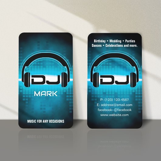 DJ Modern Sky Blue Business Card (Vertikale Karte) Visitenkarte