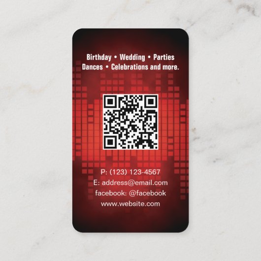 DJ Moderne RED Business Card mit QR-Code Visitenkarte (Rückseite)