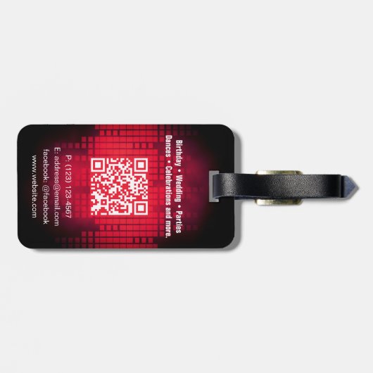 DJ Modernes rotes Gepäckstück mit QR-Code Gepäckanhänger (Rückseite horizontal)