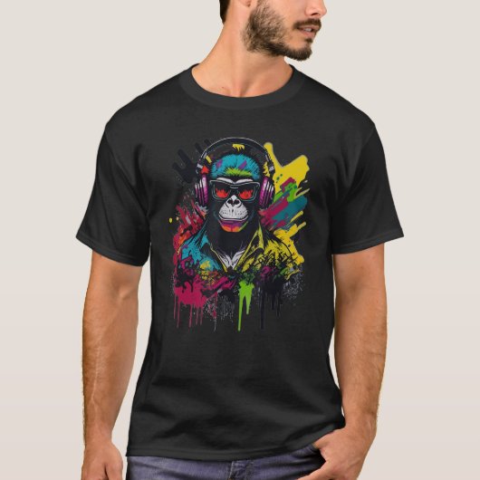 DJ Monkey Chimp mit Sonnenbrille & Kopfhörer Cool T-Shirt (Vorderseite)