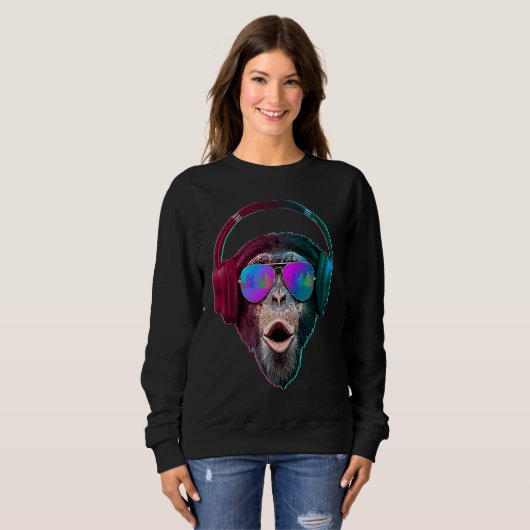 DJ Monkey  Disc Jockey Rave Music Sweatshirt (Vorne ganz)