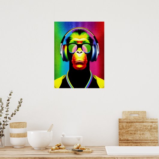 DJ Monkey Music Lover DJ Chimp Spaß Poster (Küche)