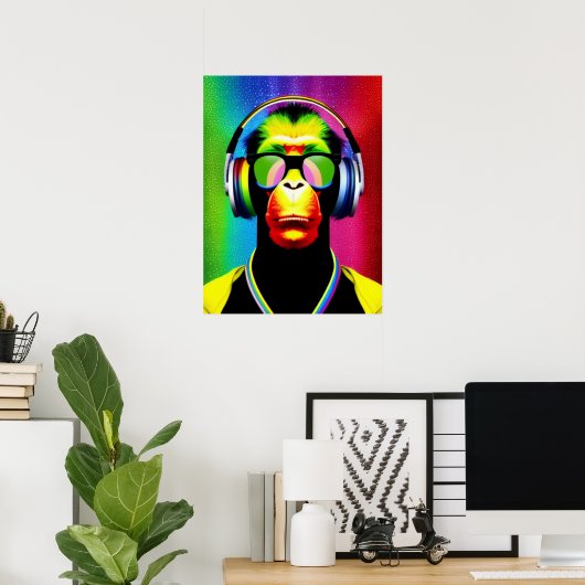 DJ Monkey Music Lover DJ Chimp Spaß Poster (Heimbüro)