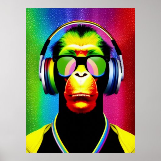 DJ Monkey Music Lover DJ Chimp Spaß Poster (Vorne)