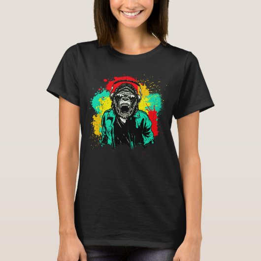 DJ Monkey Music Party Fun Sonnenbrille Fun Dancing T-Shirt (Vorderseite)