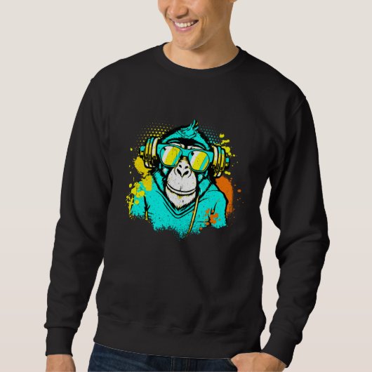 DJ Monkey Music Party Fun Sunglasses Dance Party M Sweatshirt (Vorderseite)