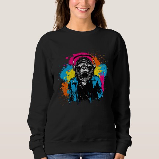 DJ Monkey Music Party Fun Sunglasses Dance Party M Sweatshirt (Vorderseite)
