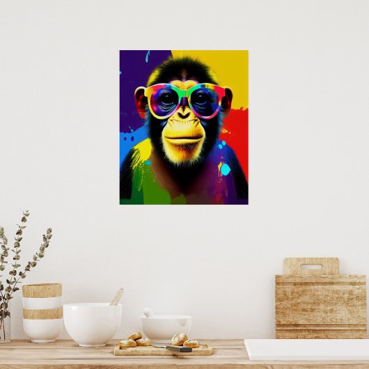 DJ Monkey Print, Stilvolle Farbbrille, Chimp Poster (Küche)