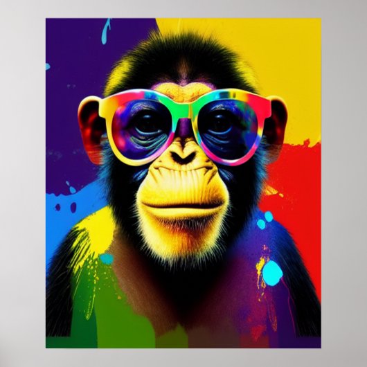 DJ Monkey Print, Stilvolle Farbbrille, Chimp Poster (Vorne)