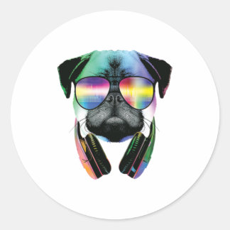 DJ-Mops mit Kopfhörern und Sonnenbrille Runder Aufkleber