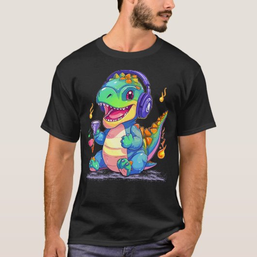 DJ Music Dino Headphones Cool Music Producer T-Rex T-Shirt (Vorderseite)