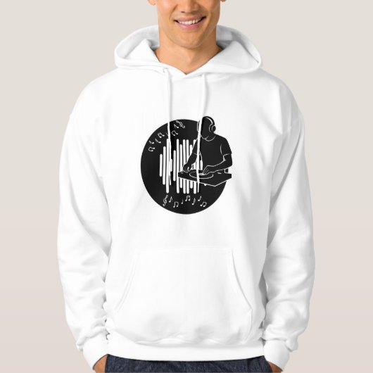 DJ Music Silhouette Black and White Art Hoodie (Vorderseite)
