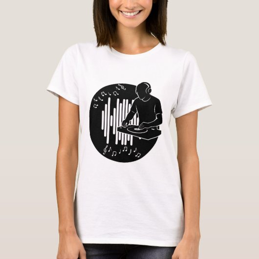 DJ Music Silhouette Black and White Art T-Shirt (Vorderseite)