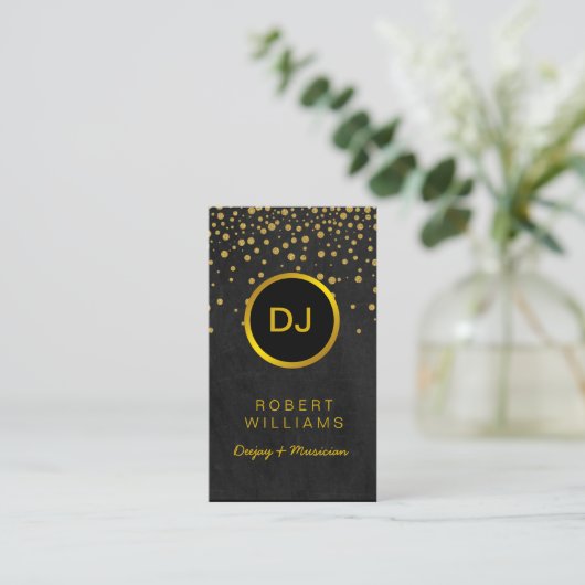 DJ Musician Beruflich Music Teacher Gold Black Visitenkarte (Stehend Vorderseite)