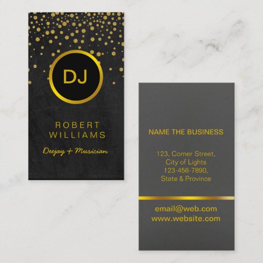 DJ Musician Beruflich Music Teacher Gold Black Visitenkarte (Vorne/Hinten)