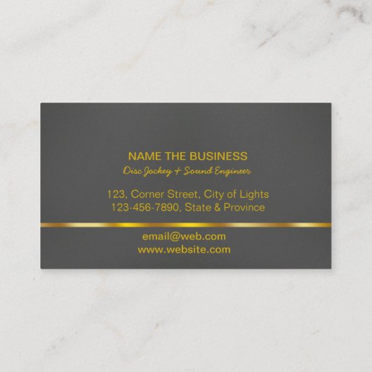 DJ-Musiker-berufliches Musik-Lehrer-Goldschwarzes Visitenkarte (Rückseite)