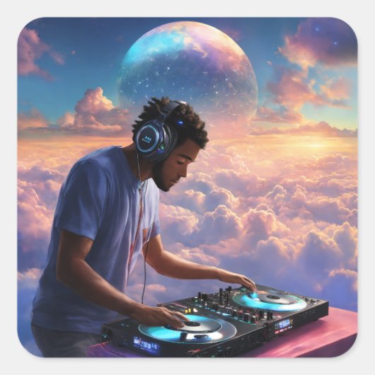 "DJ on Cloud: Revolutionierung der Musikproduktion Quadratischer Aufkleber (Vorderseite)