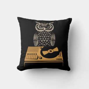 DJ Owl Turntable Retro Vinyl Kissen