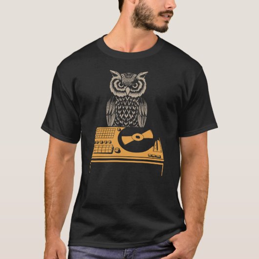 DJ Owl Turntable Retro Vinyl T-Shirt (Vorderseite)