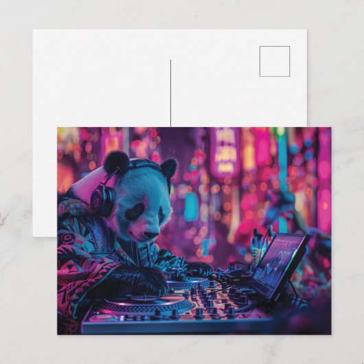 DJ Panda mit Kopfhörern Postkarte (Vorne/Hinten)