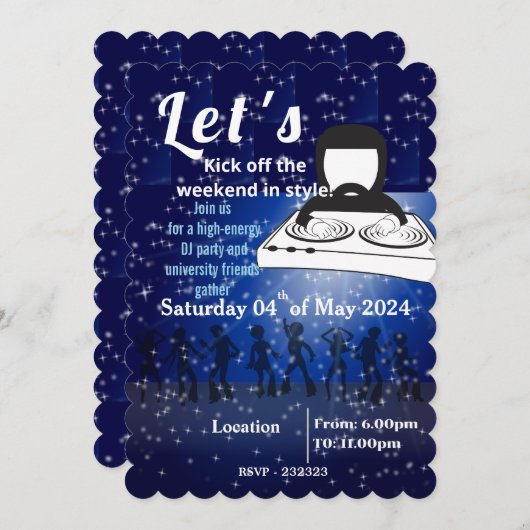 DJ Party- und Universitätsfreunde treffen sich Einladung (Vorne/Hinten)