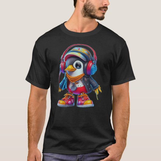 DJ Penguin Robot Penguin 3D cartoon Wearing Headph T-Shirt (Vorderseite)